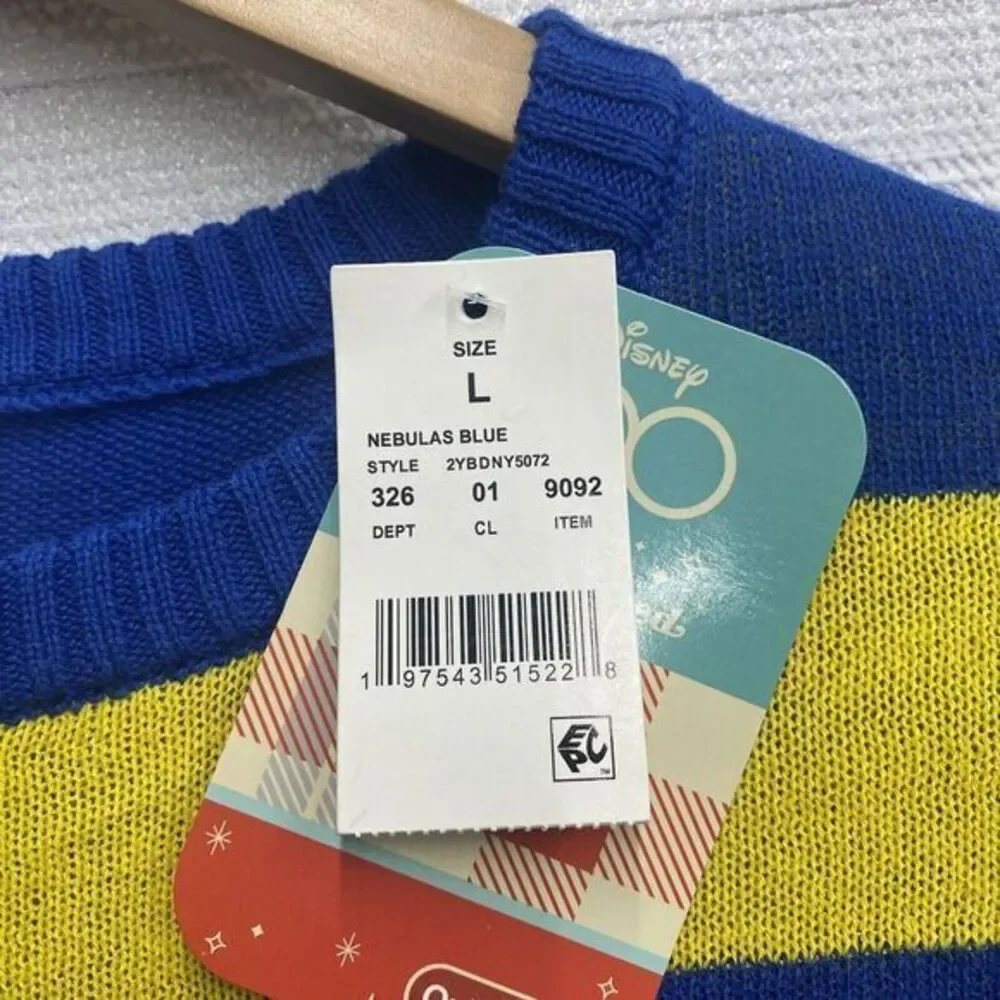 Disney 100 Mickey Mouse Multi Color Striped Knit Sweater Youth Kids‎ L  Pullover